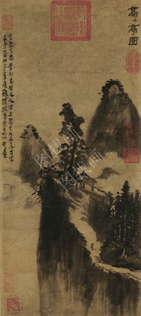 元 方从义 高高亭图轴 纸本  62x28CM